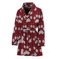 Red And White Paw Knitted Pattern Print Women's Bathrobe