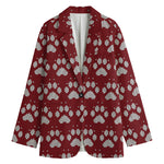 Red And White Paw Knitted Pattern Print Women's Blazer
