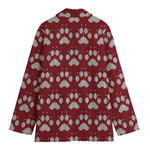 Red And White Paw Knitted Pattern Print Women's Blazer