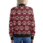 Red And White Paw Knitted Pattern Print Women's Bomber Jacket