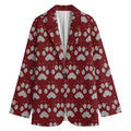 Red And White Paw Knitted Pattern Print Women's Cotton Blazer