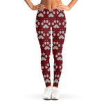 Red And White Paw Knitted Pattern Print Women's Leggings