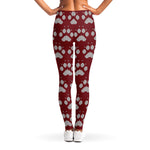 Red And White Paw Knitted Pattern Print Women's Leggings