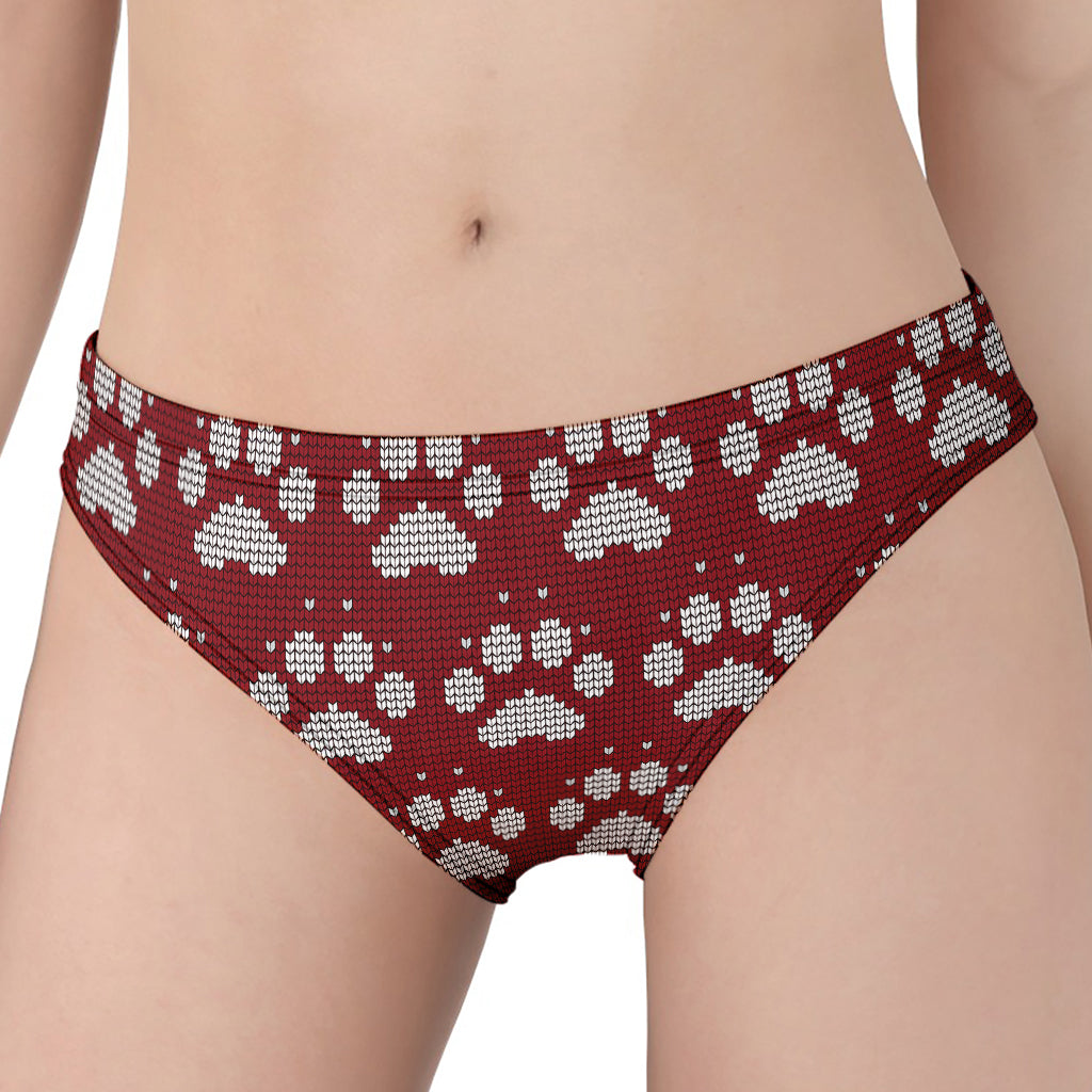 Red And White Paw Knitted Pattern Print Women's Panties