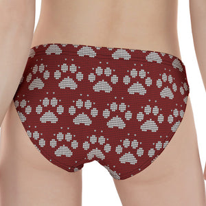 Red And White Paw Knitted Pattern Print Women's Panties