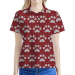 Red And White Paw Knitted Pattern Print Women's Polo Shirt