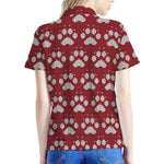 Red And White Paw Knitted Pattern Print Women's Polo Shirt