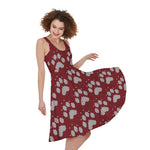 Red And White Paw Knitted Pattern Print Women's Sleeveless Dress
