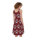 Red And White Paw Knitted Pattern Print Women's Sleeveless Dress