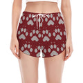 Red And White Paw Knitted Pattern Print Women's Split Running Shorts