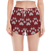 Red And White Paw Knitted Pattern Print Women's Split Running Shorts