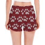 Red And White Paw Knitted Pattern Print Women's Split Running Shorts