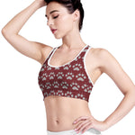 Red And White Paw Knitted Pattern Print Women's Sports Bra