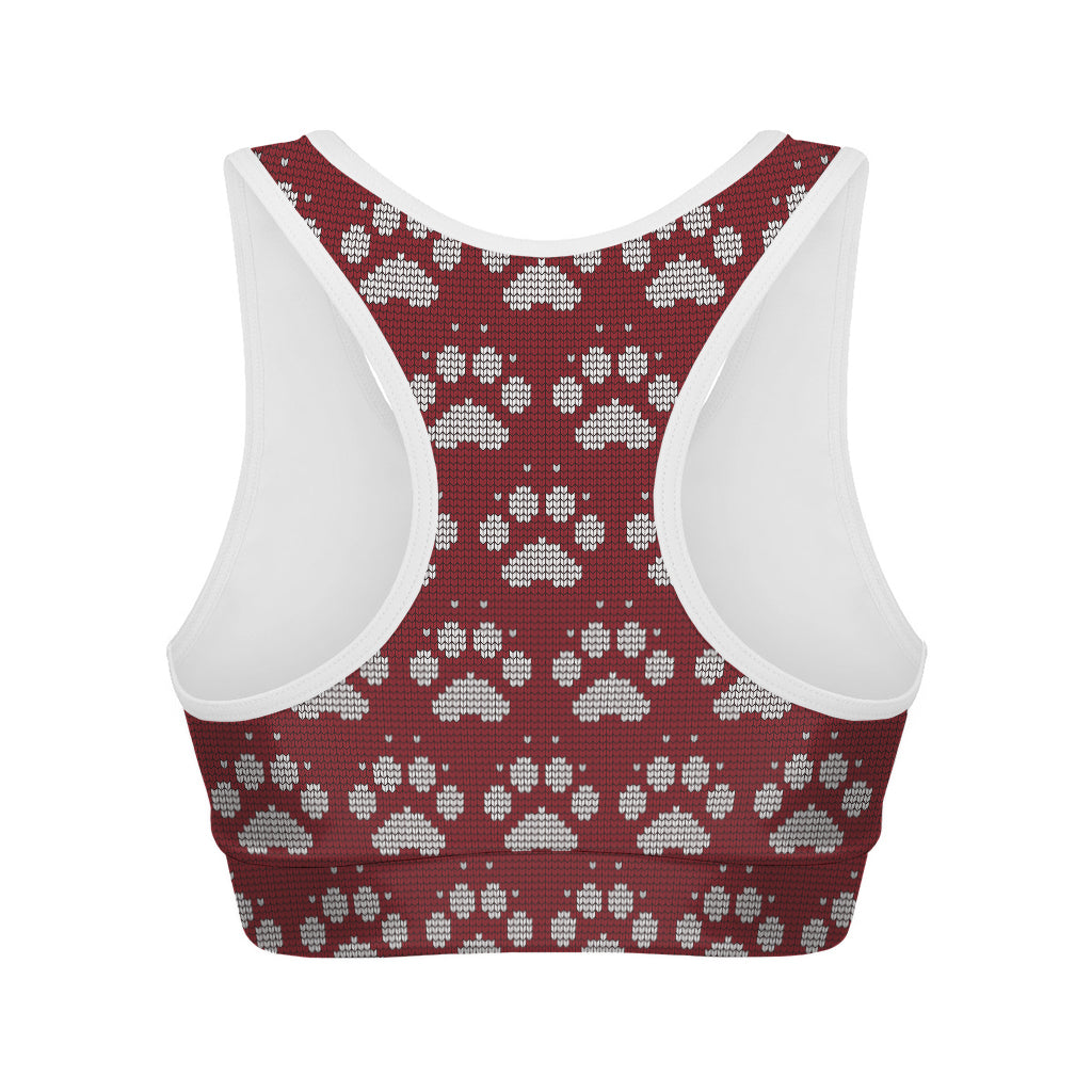 Red And White Paw Knitted Pattern Print Women's Sports Bra