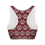 Red And White Paw Knitted Pattern Print Women's Sports Bra