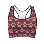 Red And White Paw Knitted Pattern Print Women's Sports Bra