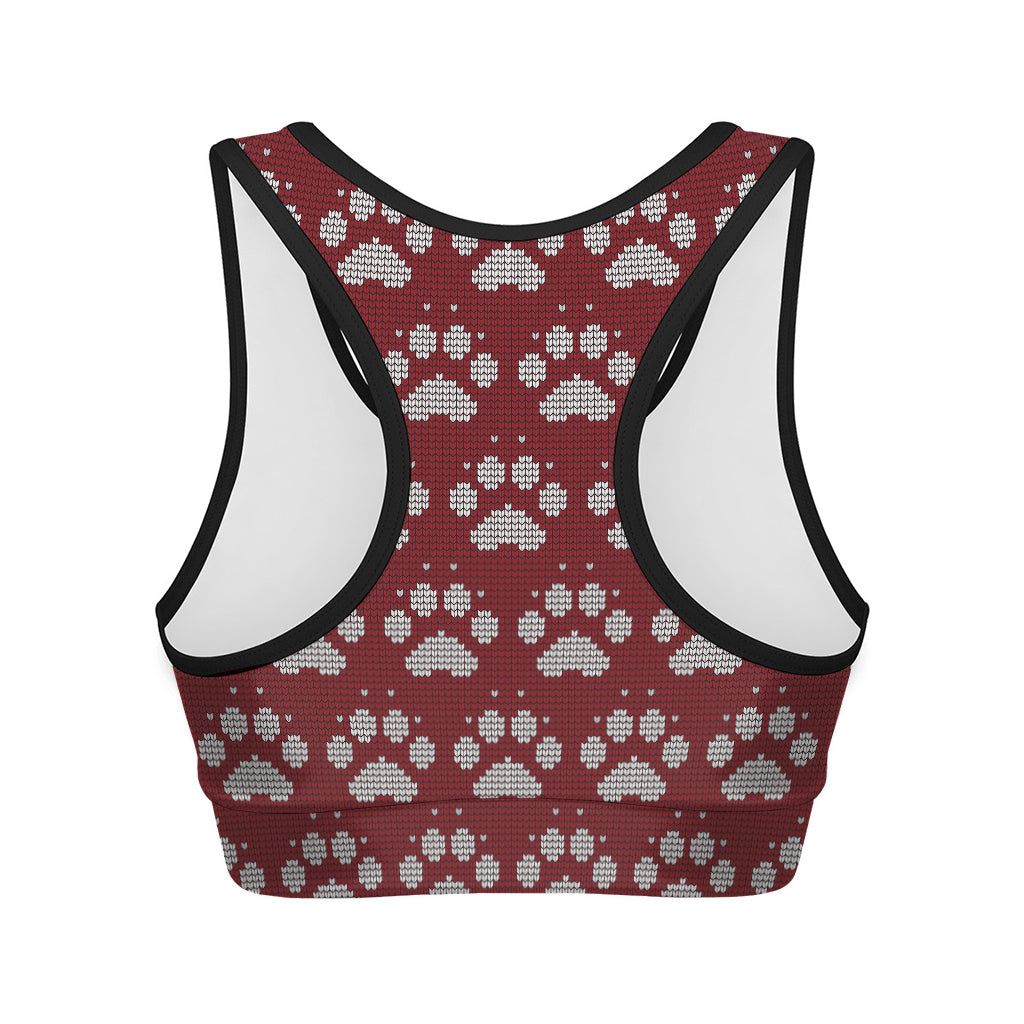 Red And White Paw Knitted Pattern Print Women's Sports Bra