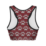 Red And White Paw Knitted Pattern Print Women's Sports Bra