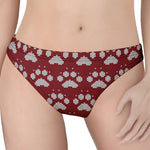 Red And White Paw Knitted Pattern Print Women's Thong