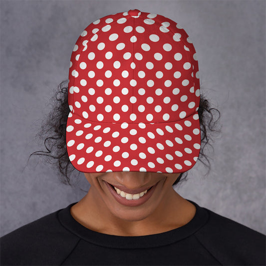 Red And White Polka Dot Pattern Print Baseball Cap