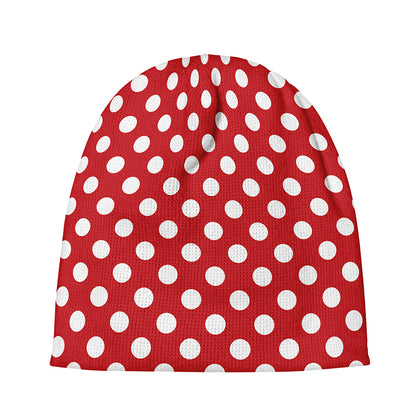 Red And White Polka Dot Pattern Print Beanie