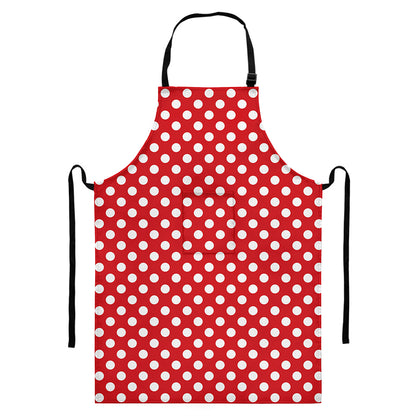 Red And White Polka Dot Pattern Print Bib Apron With Pocket