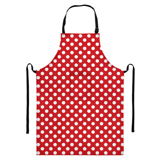 Red And White Polka Dot Pattern Print Bib Apron With Pocket
