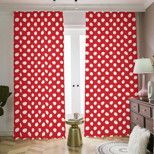Red And White Polka Dot Pattern Print Blackout Pencil Pleat Curtains