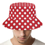 Red And White Polka Dot Pattern Print Bucket Hat
