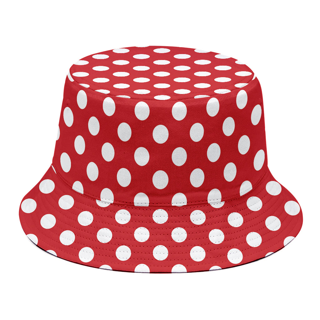 Red And White Polka Dot Pattern Print Bucket Hat