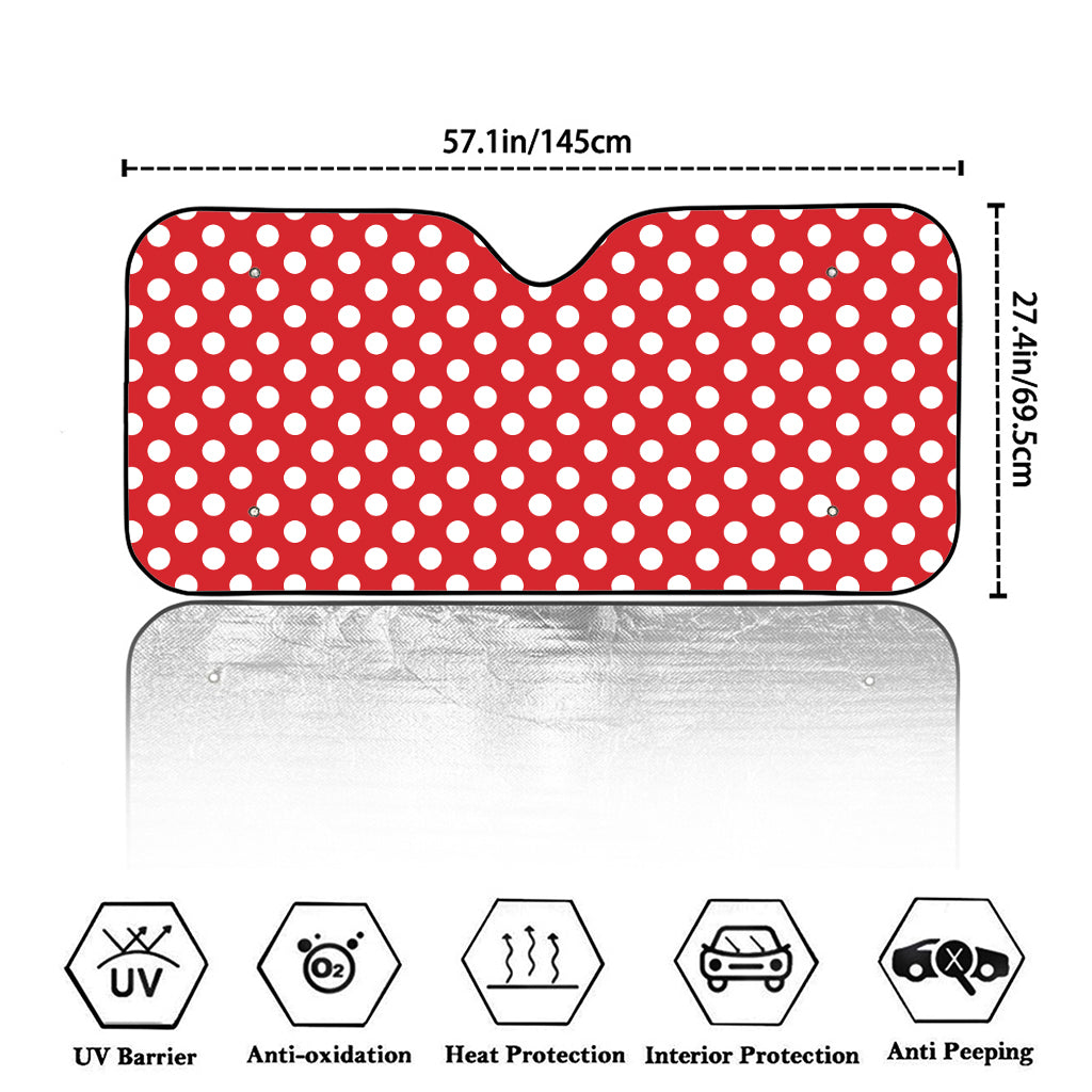 Red And White Polka Dot Pattern Print Car Windshield Sun Shade