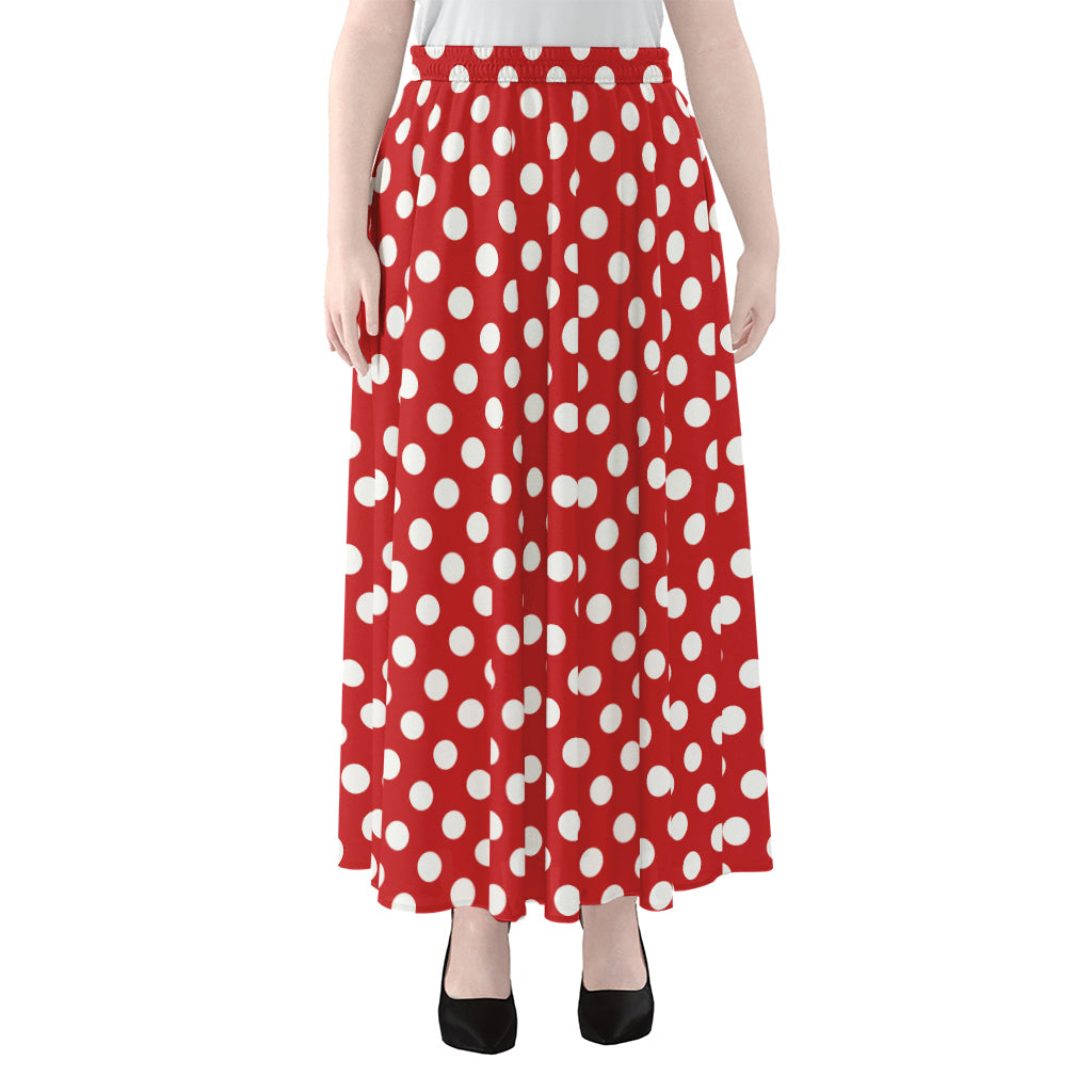 Red And White Polka Dot Pattern Print Chiffon Maxi Skirt