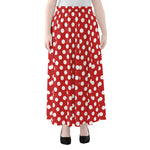 Red And White Polka Dot Pattern Print Chiffon Maxi Skirt