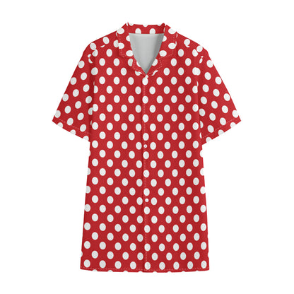 Red And White Polka Dot Pattern Print Cotton Hawaiian Shirt