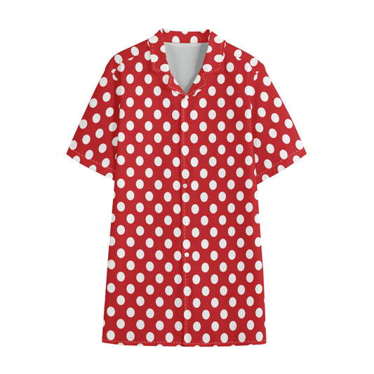 Red And White Polka Dot Pattern Print Cotton Hawaiian Shirt