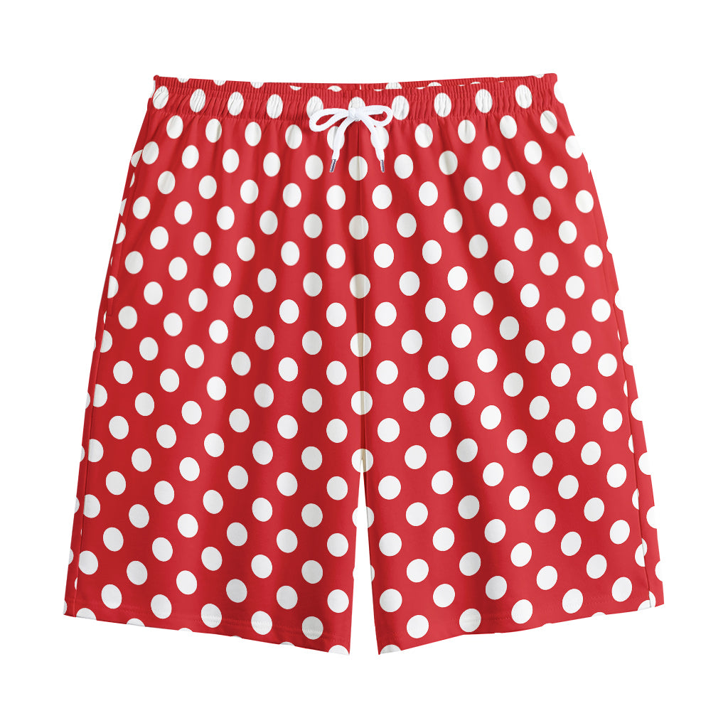Red And White Polka Dot Pattern Print Cotton Shorts