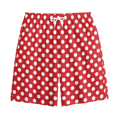 Red And White Polka Dot Pattern Print Cotton Shorts