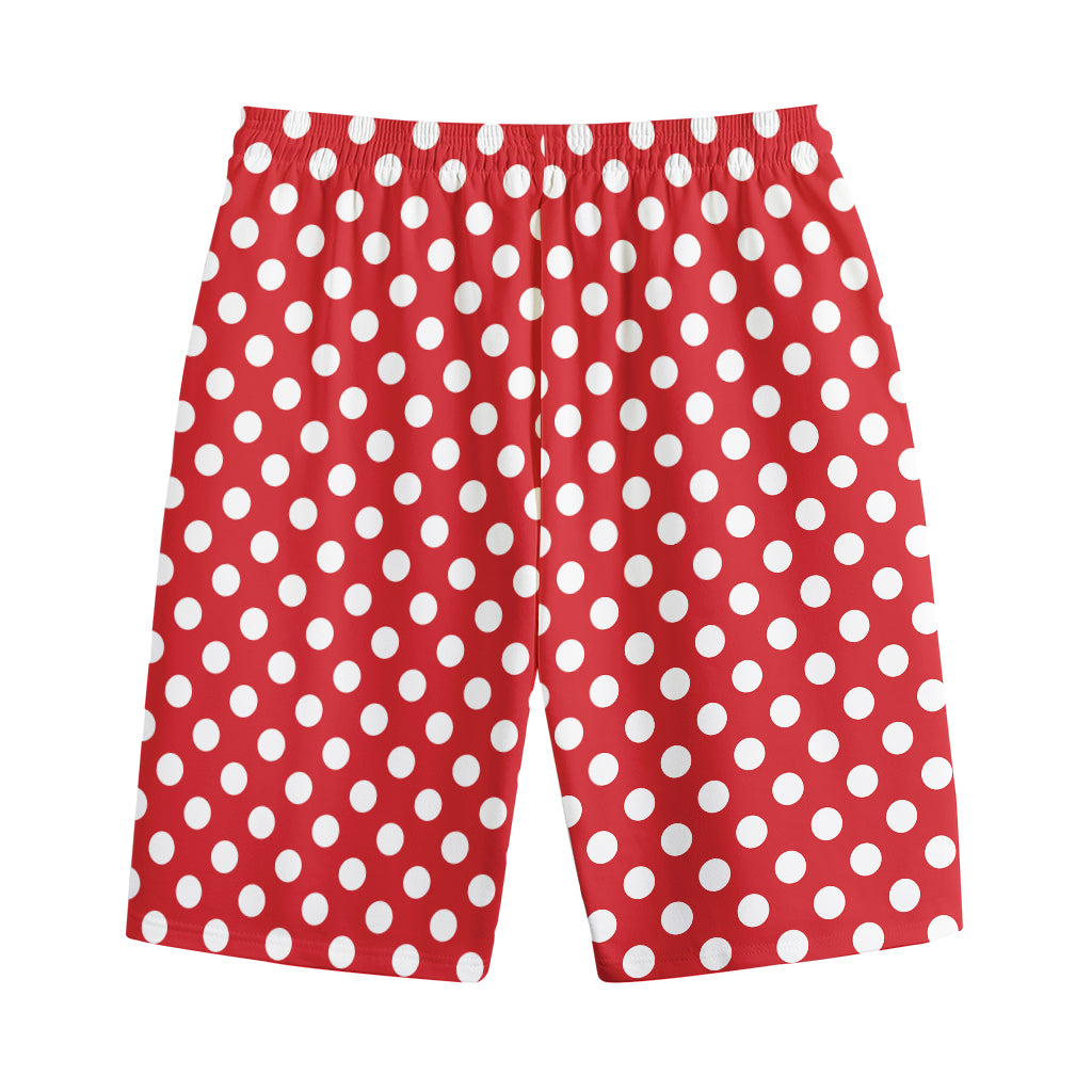 Red And White Polka Dot Pattern Print Cotton Shorts