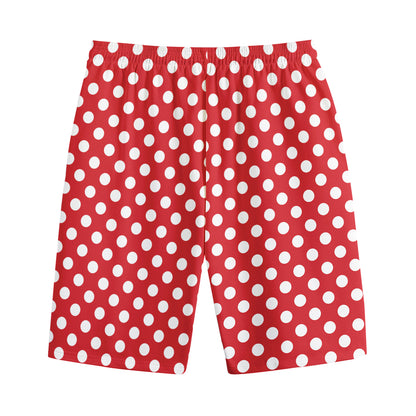 Red And White Polka Dot Pattern Print Cotton Shorts