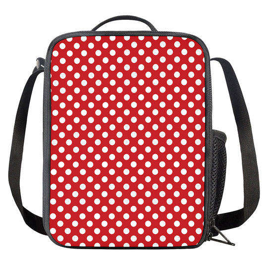 Red And White Polka Dot Pattern Print Crossbody Lunch Bag