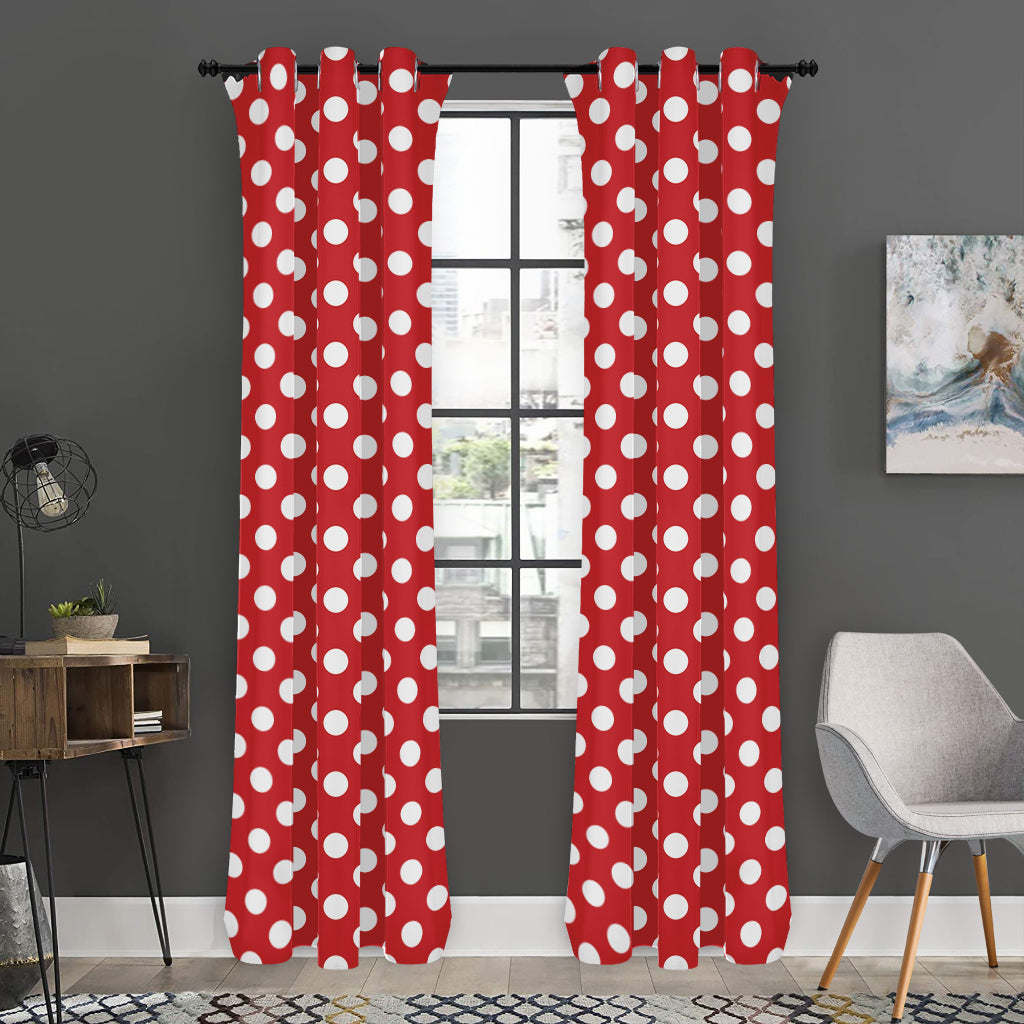 Red And White Polka Dot Pattern Print Curtain