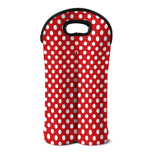 Red And White Polka Dot Pattern Print Double Neoprene Wine Tote