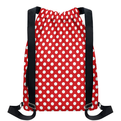 Red And White Polka Dot Pattern Print Drawstring Backpack