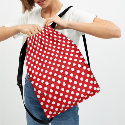 Red And White Polka Dot Pattern Print Drawstring Backpack