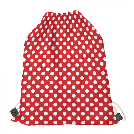 Red And White Polka Dot Pattern Print Drawstring Bag
