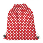 Red And White Polka Dot Pattern Print Drawstring Bag
