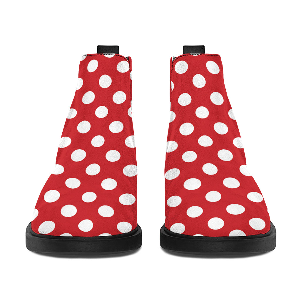 Red And White Polka Dot Pattern Print Flat Ankle Boots