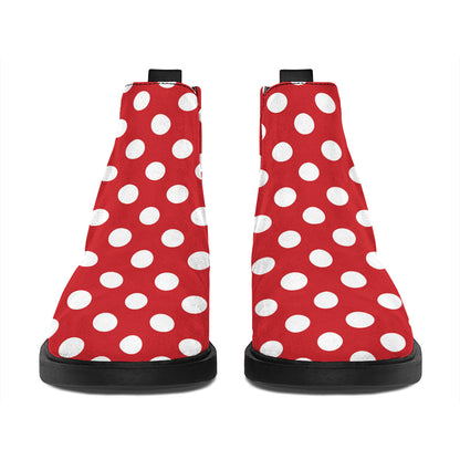 Red And White Polka Dot Pattern Print Flat Ankle Boots
