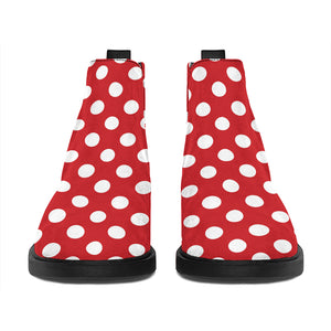 Red And White Polka Dot Pattern Print Flat Ankle Boots