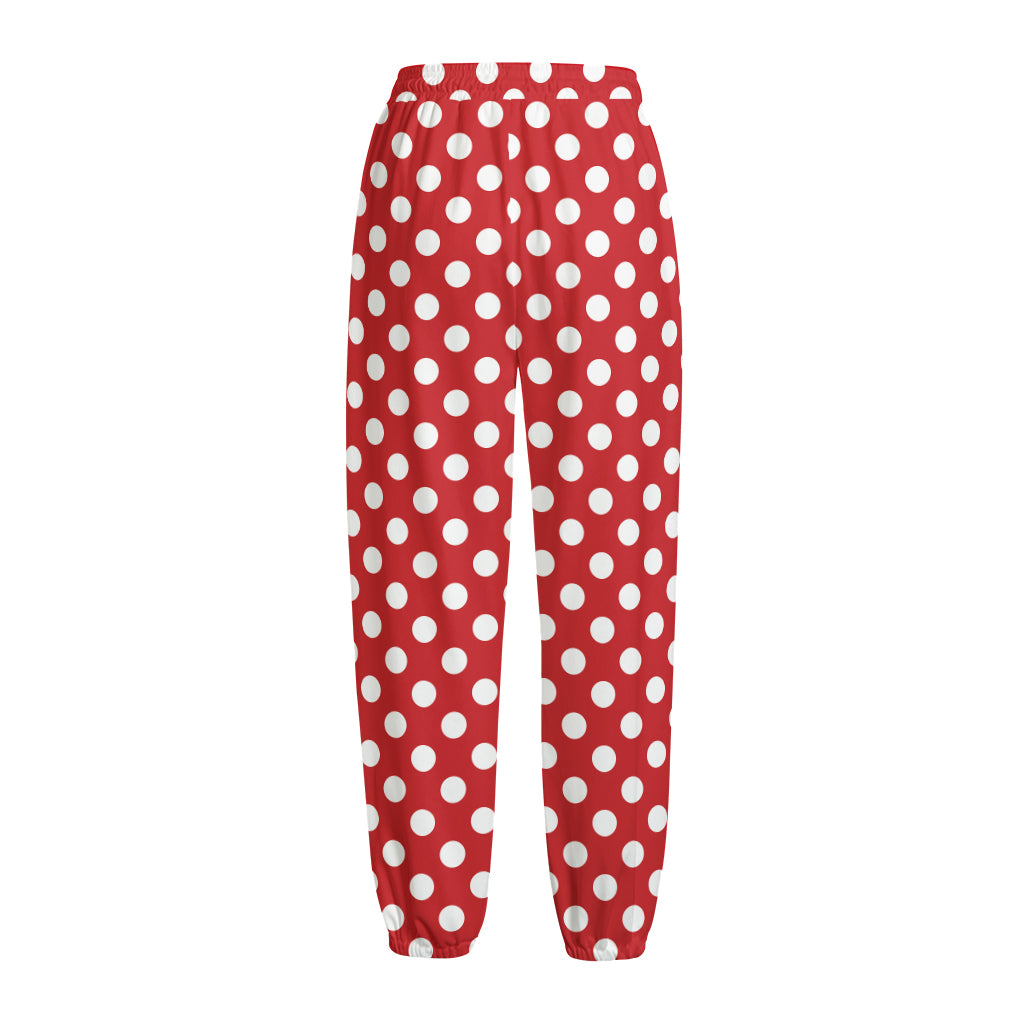Red And White Polka Dot Pattern Print Fleece Lined Knit Pants